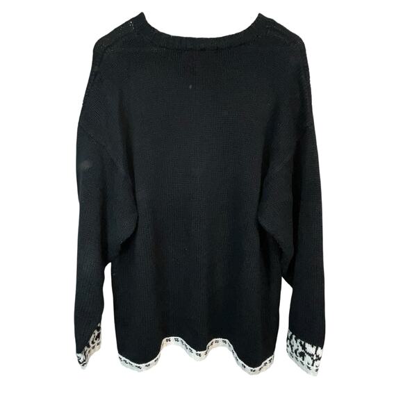 SK Wear Vintage Black White‎ Ramie Cotton Crewneck Geometric Boxy Sweater 2X - Picture 2 of 6